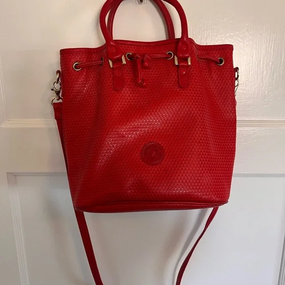Vintage Liz Claiborne signature red drawstring bucket - Picture 7 of 9